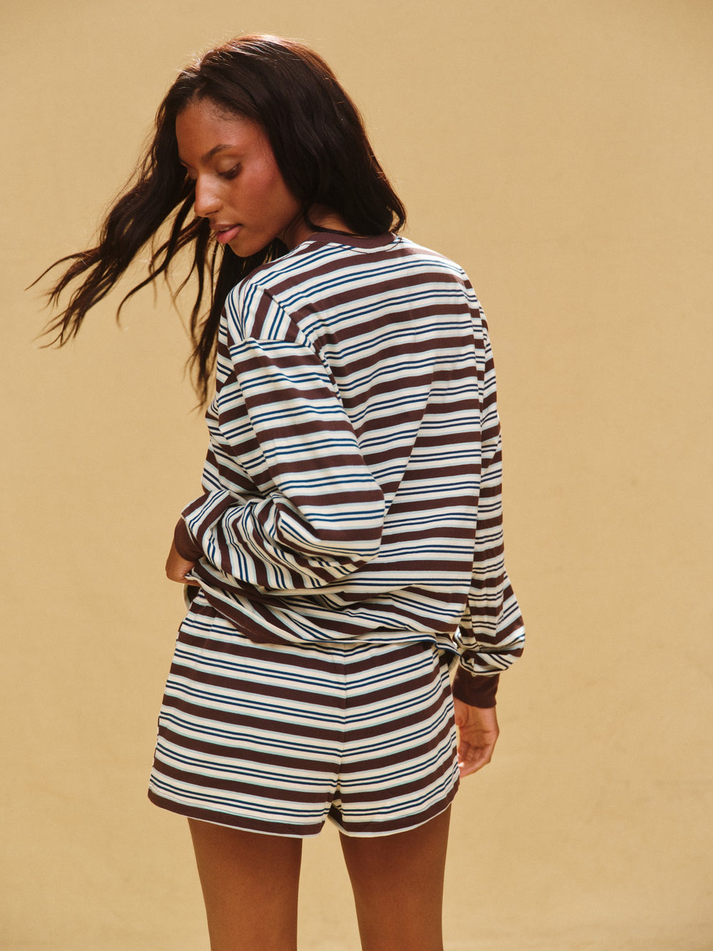 SET ACTIVE Discount | CLASSIC COTTON DAILY STRIPE CUFFED LONG SLEEVE - KONA