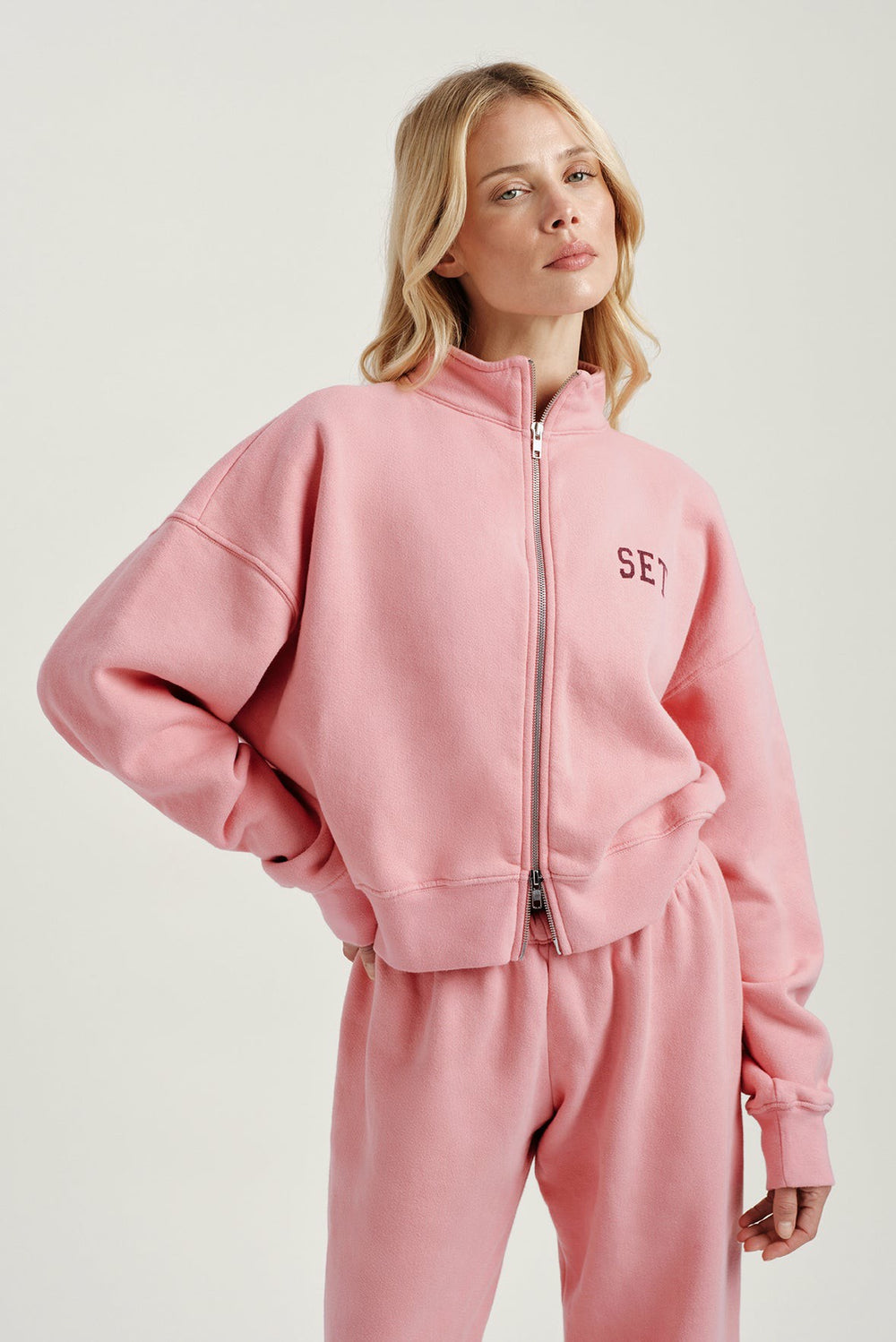 SET ACTIVE For Sale | MIDWEIGHT SWEATS STAPLE SET FUNNEL ZIP - ROSEBUD