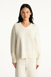 SET ACTIVE Outlet | SET X PARKE COTTON V-NECK SWEATER - CREAM