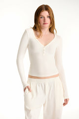 SET ACTIVE Outlet | RIBBED MODAL BODY HENLEY - BLANC