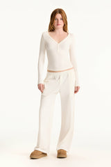 SET ACTIVE Outlet | RIBBED MODAL BODY HENLEY - BLANC
