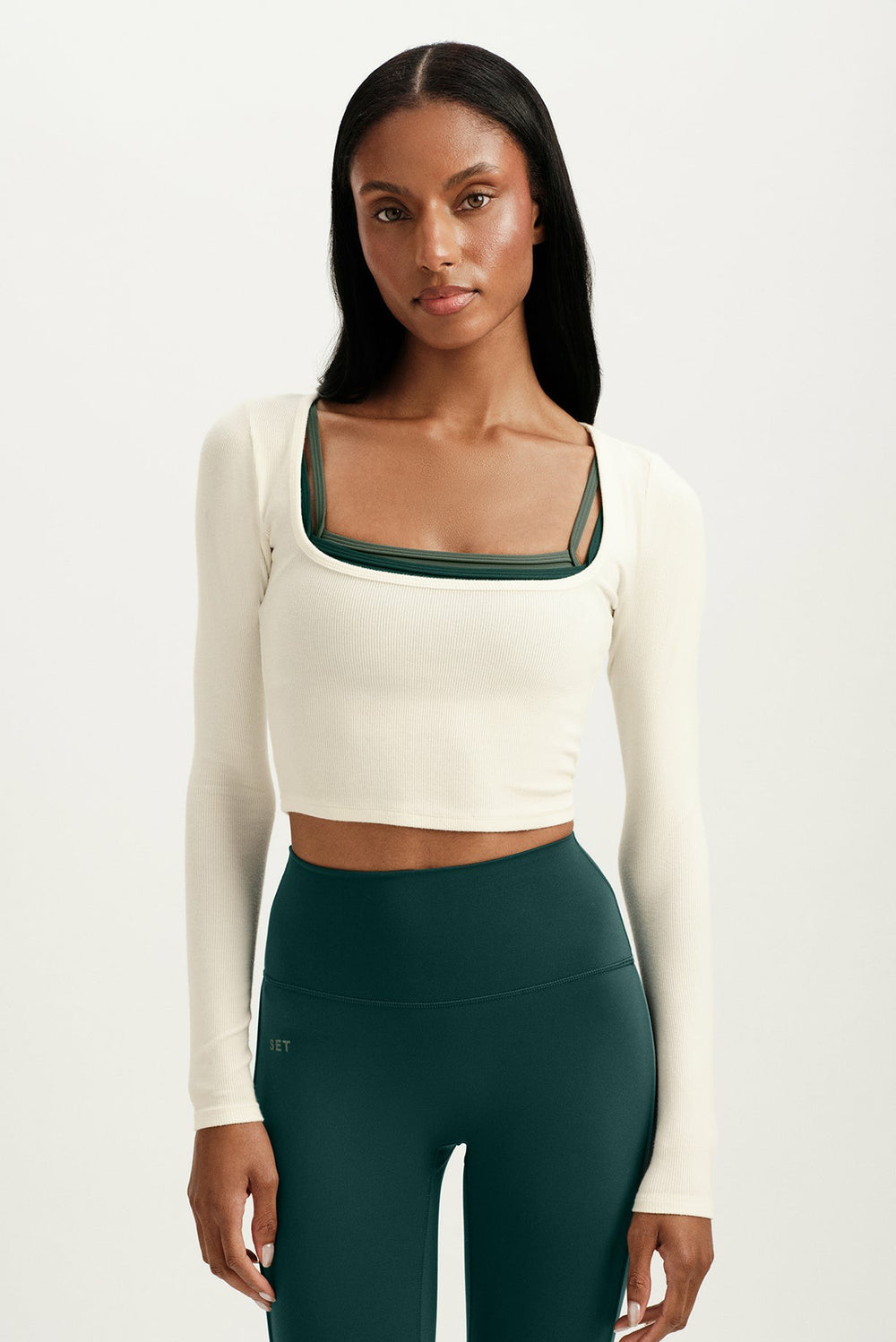 SET ACTIVE Website Store | RIBBED MODAL BODY SQUARENECK LONG SLEEVE - DUST