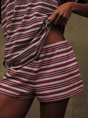SET ACTIVE US | HEAVY COTTON EASY STRIPE SHORTS - SEPIA