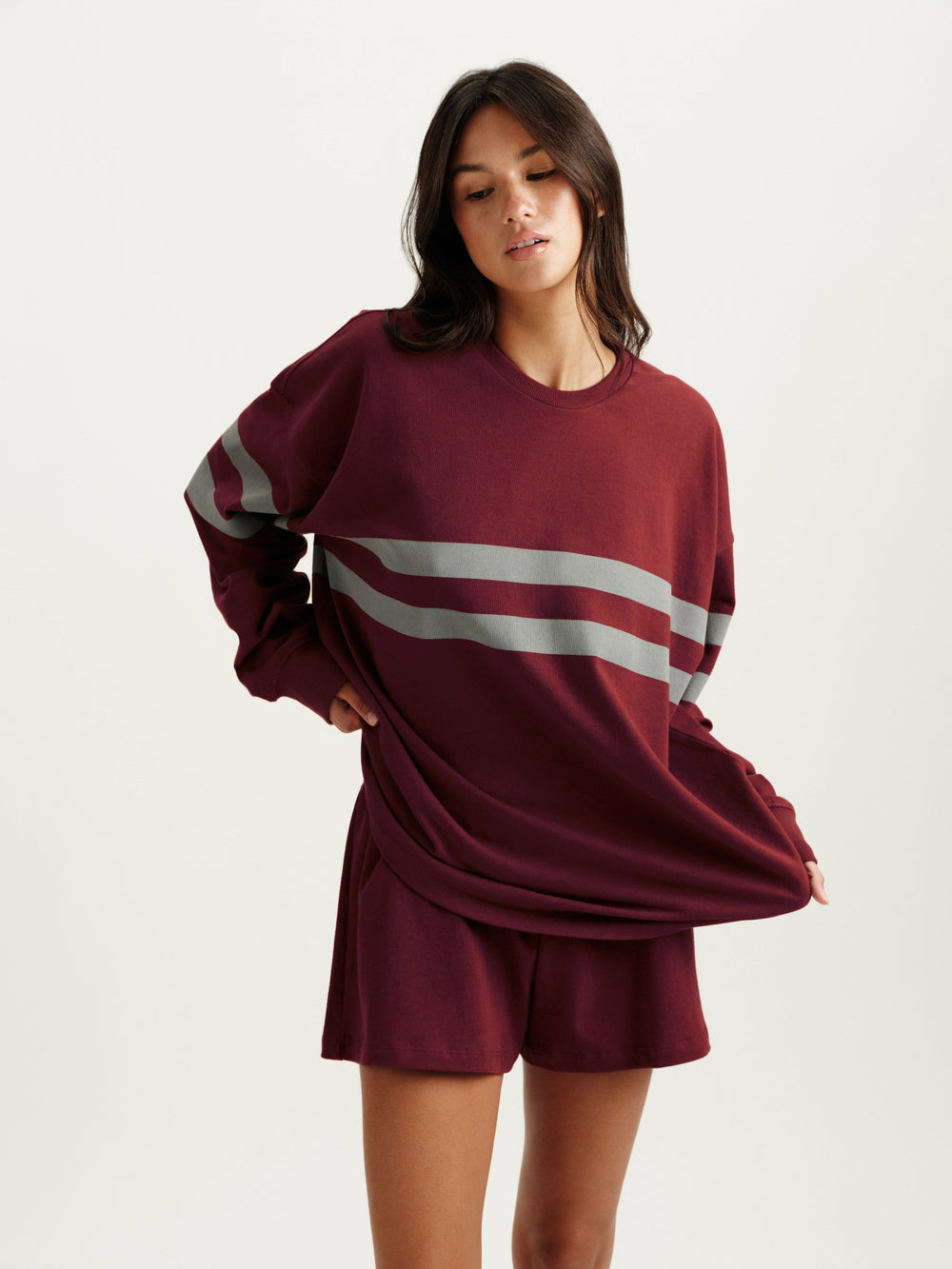 SET ACTIVE Sale | HEAVY COTTON EASY STRIPE LONG SLEEVE - SEPIA