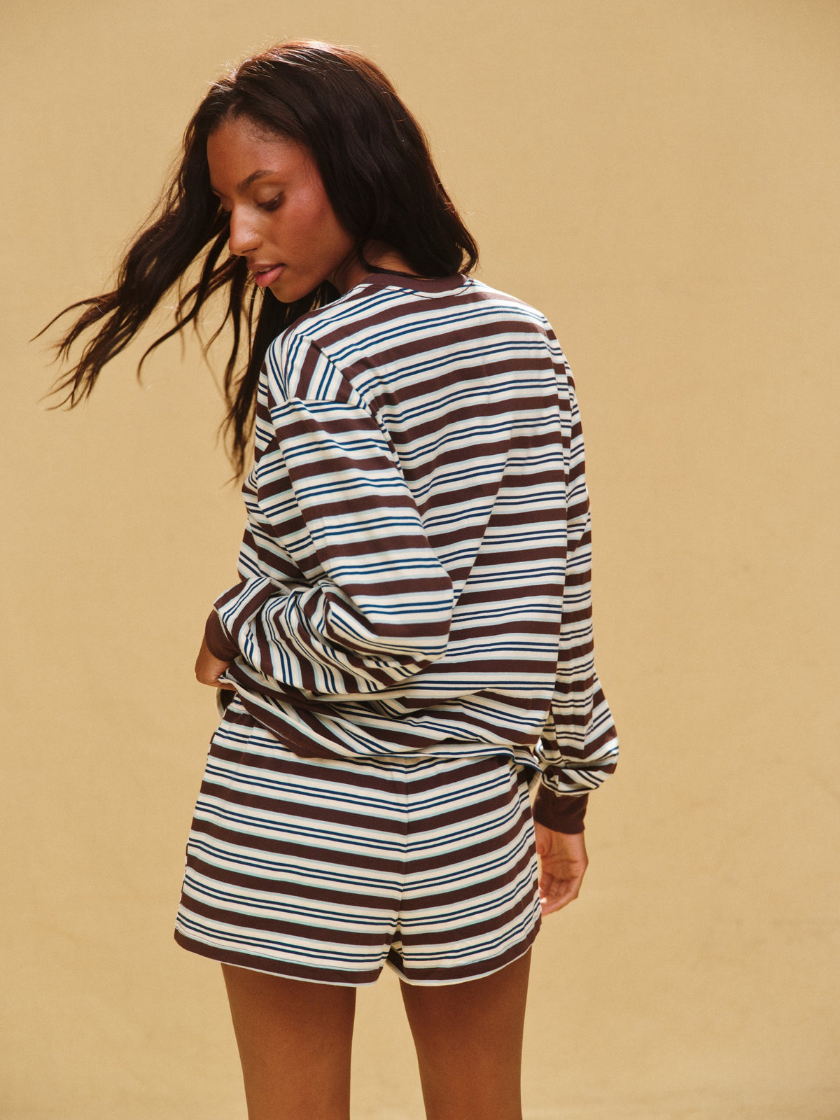 SET ACTIVE Discount | CLASSIC COTTON DAILY STRIPE CUFFED LONG SLEEVE - KONA