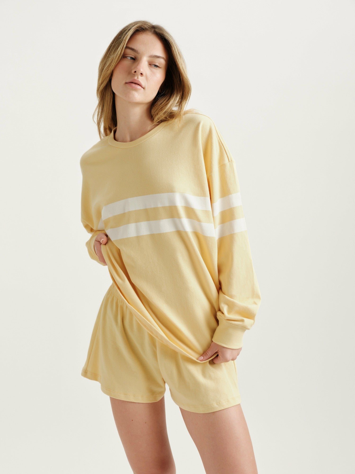 SET ACTIVE For Sale | HEAVY COTTON EASY STRIPE LONG SLEEVE - BUTTER