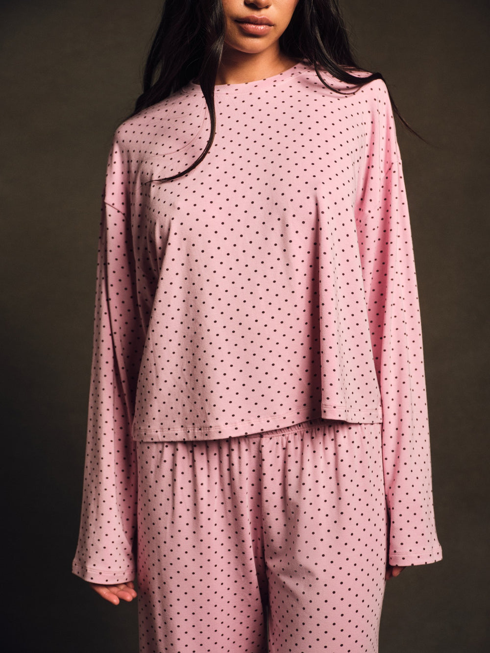 SET ACTIVE Outlets | SLEEP JERSEY COMFORT POLKA DOT BOXY LONG SLEEVE - SWIRL