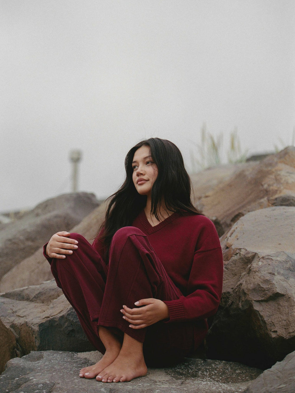 SET ACTIVE Sale | SET X PARKE COTTON V-NECK SWEATER - RHUBARB