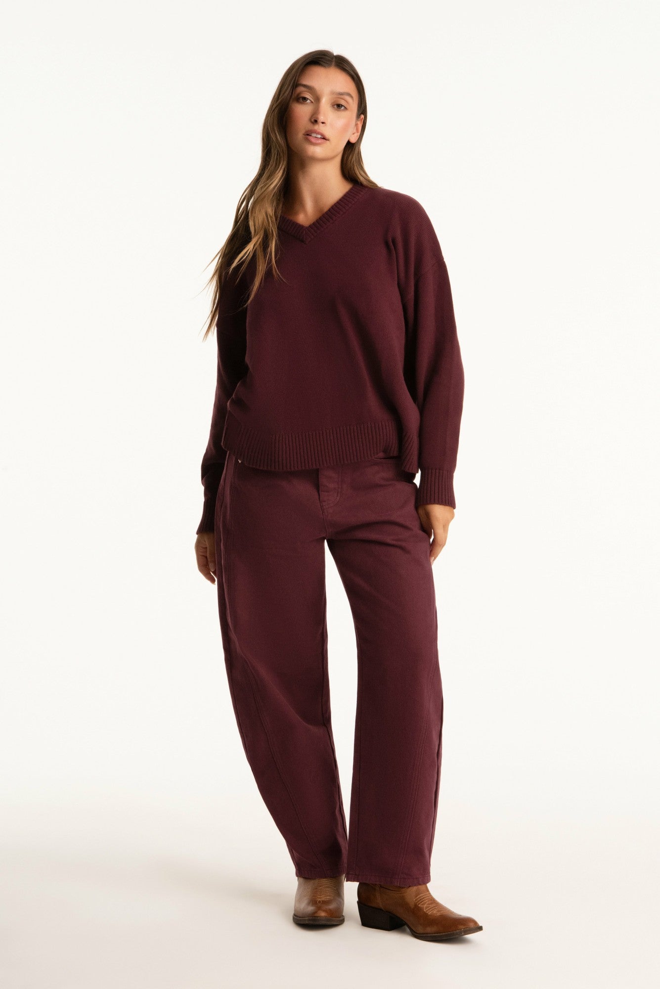 SET ACTIVE Sale | SET X PARKE COTTON V-NECK SWEATER - RHUBARB
