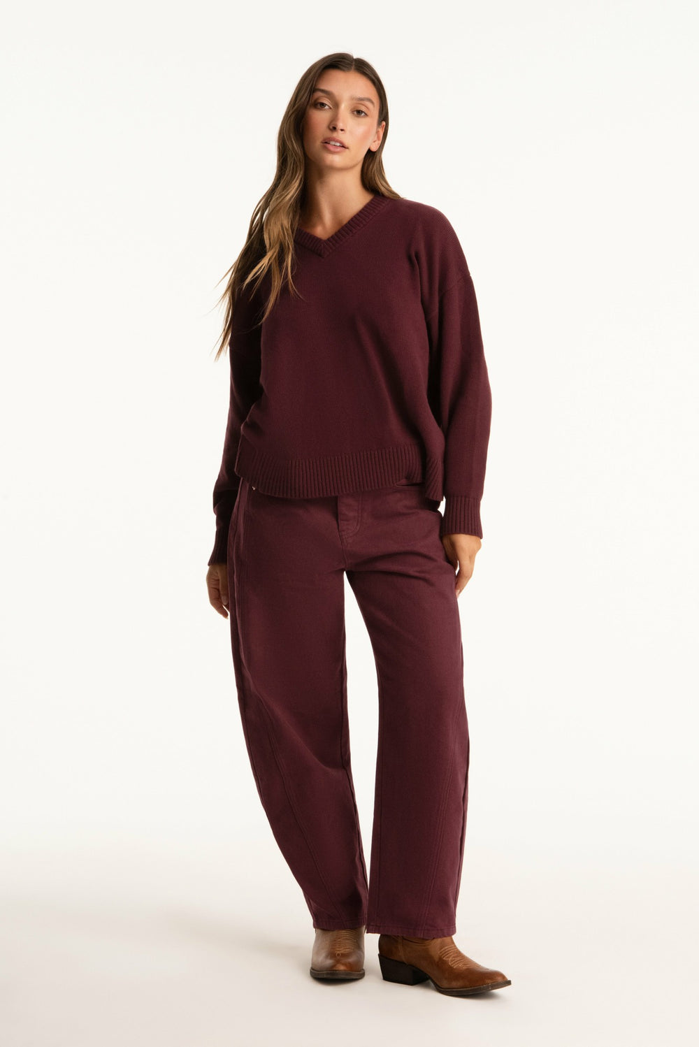 SET ACTIVE Sale | SET X PARKE COTTON V-NECK SWEATER - RHUBARB