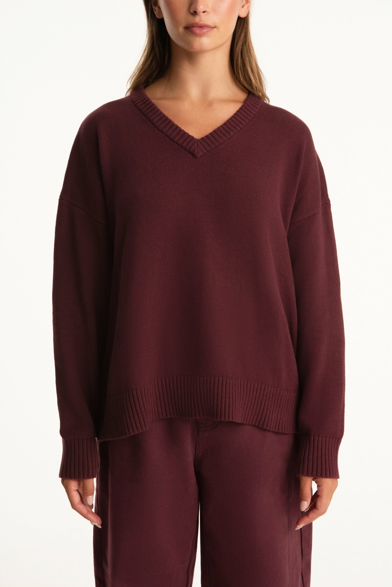 SET ACTIVE Sale | SET X PARKE COTTON V-NECK SWEATER - RHUBARB