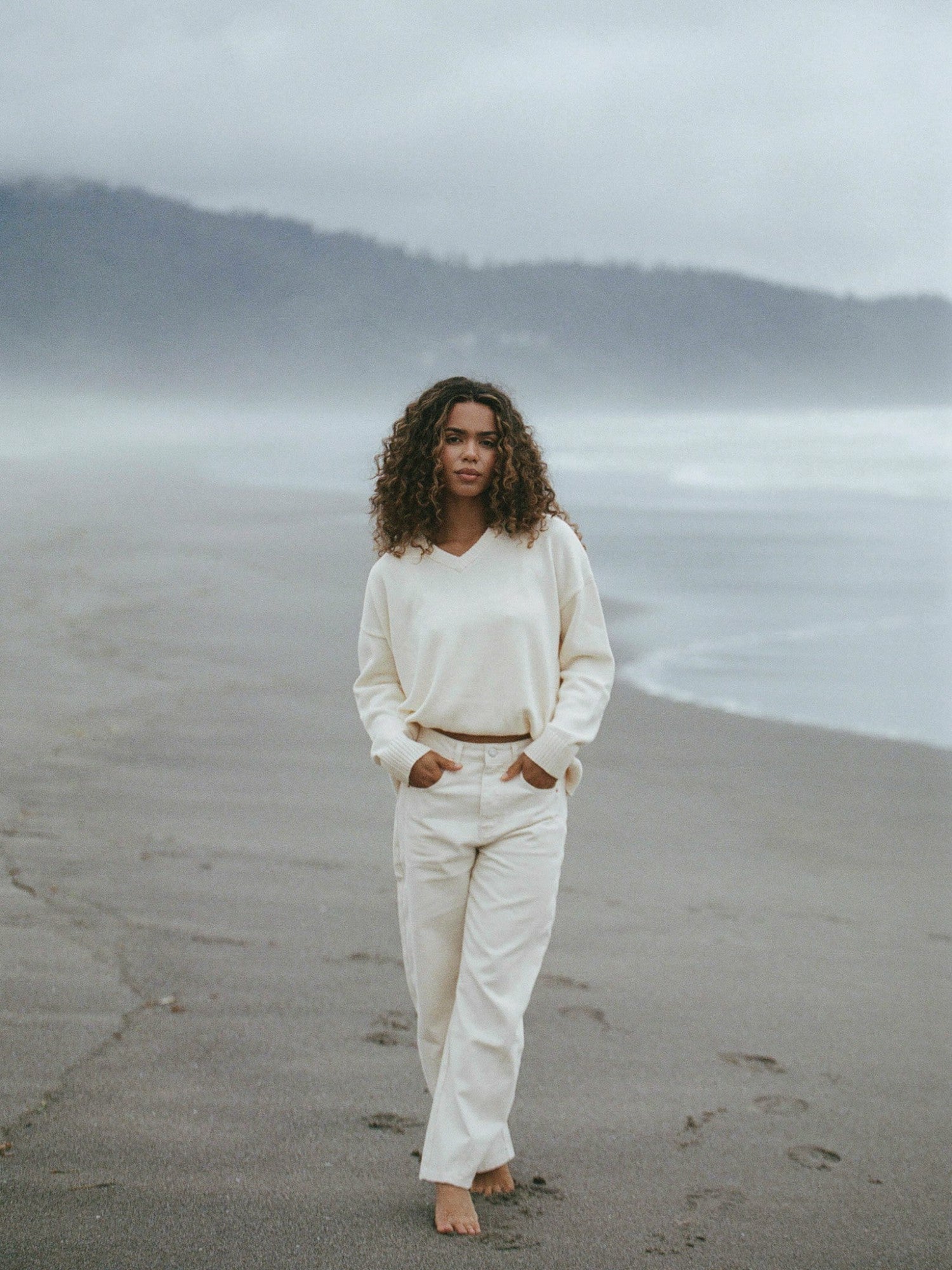 SET ACTIVE Outlet | SET X PARKE COTTON V-NECK SWEATER - CREAM