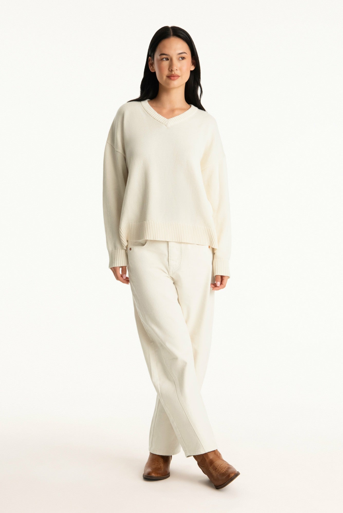 SET ACTIVE Outlet | SET X PARKE COTTON V-NECK SWEATER - CREAM