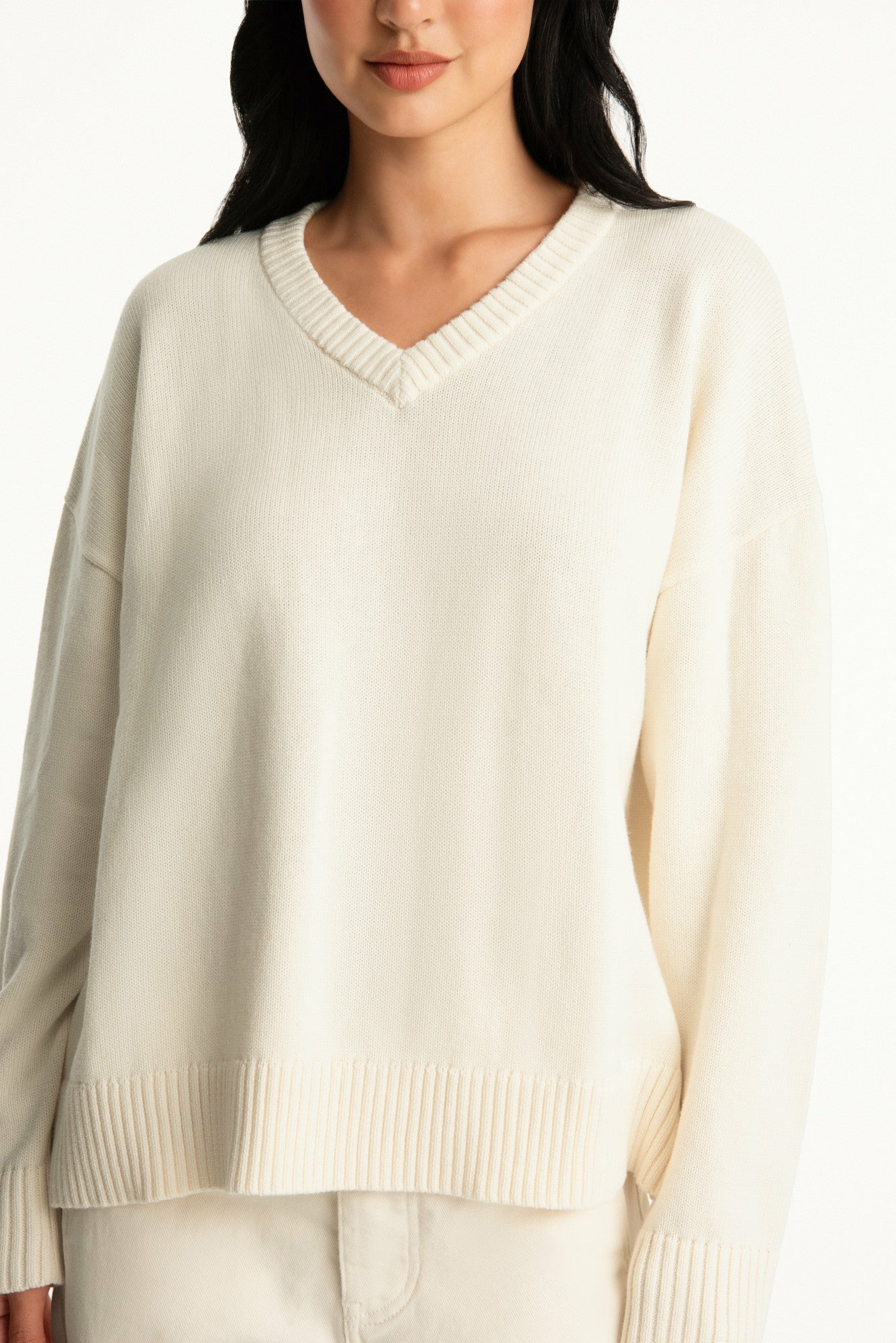 SET ACTIVE Outlet | SET X PARKE COTTON V-NECK SWEATER - CREAM