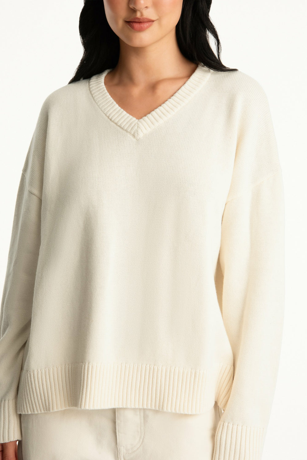 SET ACTIVE Outlet | SET X PARKE COTTON V-NECK SWEATER - CREAM