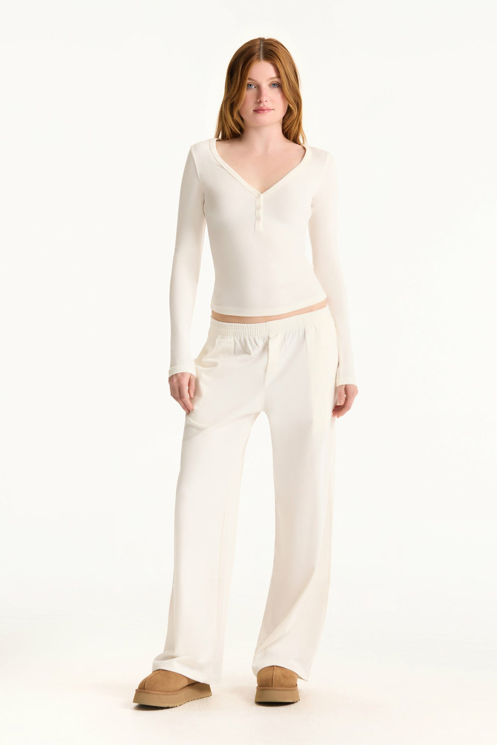 SET ACTIVE Outlet | RIBBED MODAL BODY HENLEY - BLANC