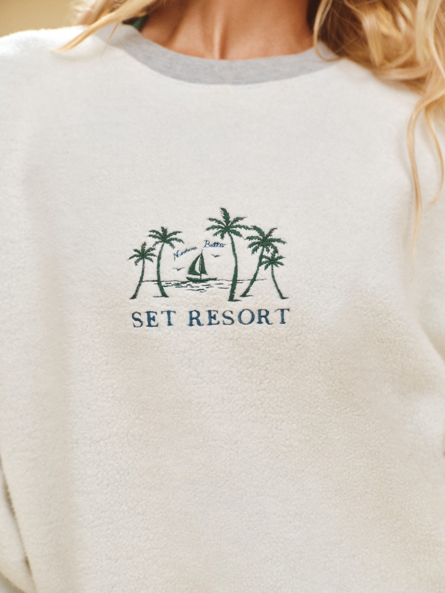 SET ACTIVE US | MIDWEIGHT SWEATS STAPLE SET REVERSE PALM CREWNECK - FOG HEATHER GREY