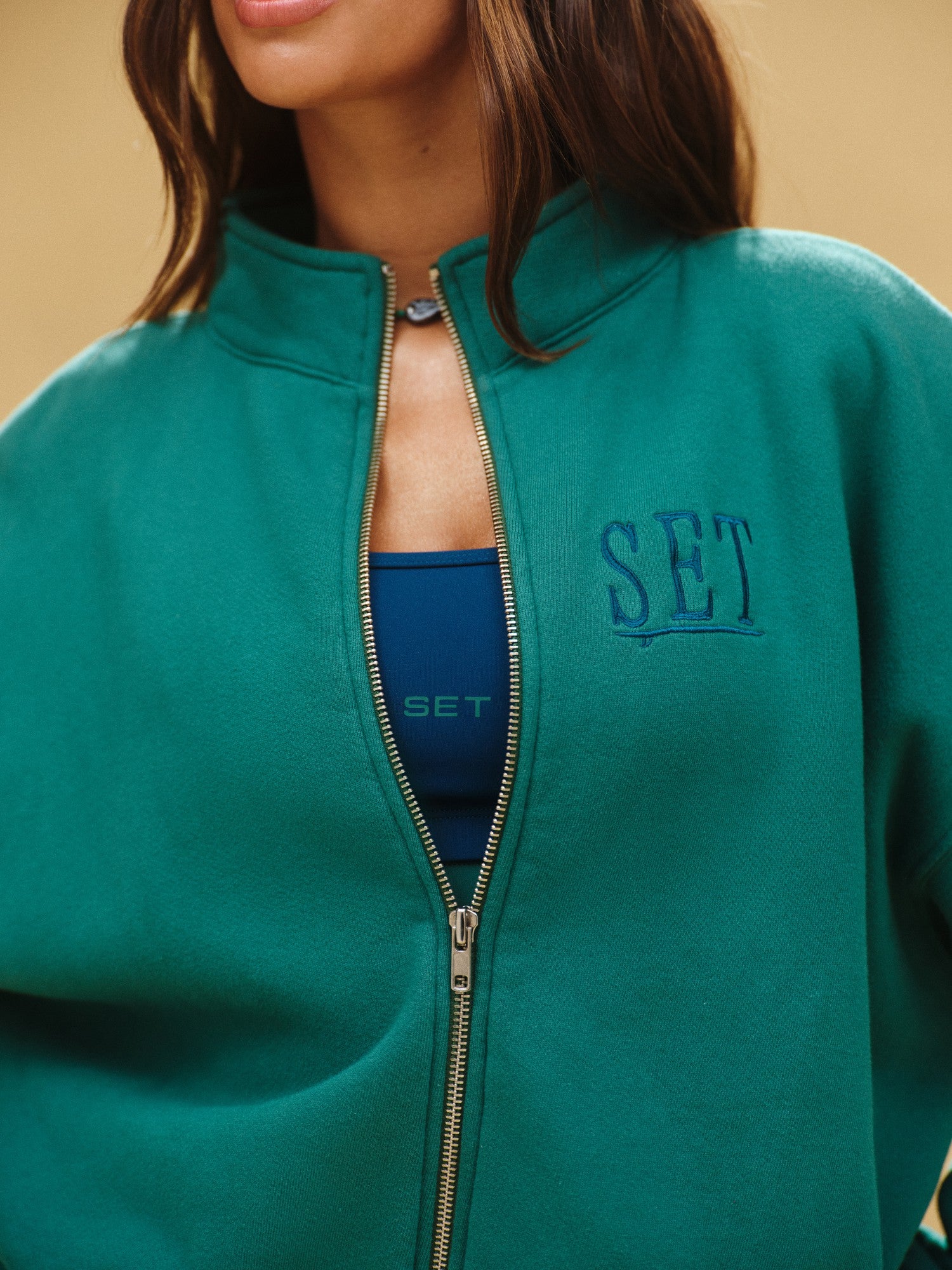 SET ACTIVE Outlets | MIDWEIGHT SWEATS STAPLE SET RESORT FUNNEL ZIP - LAGOON