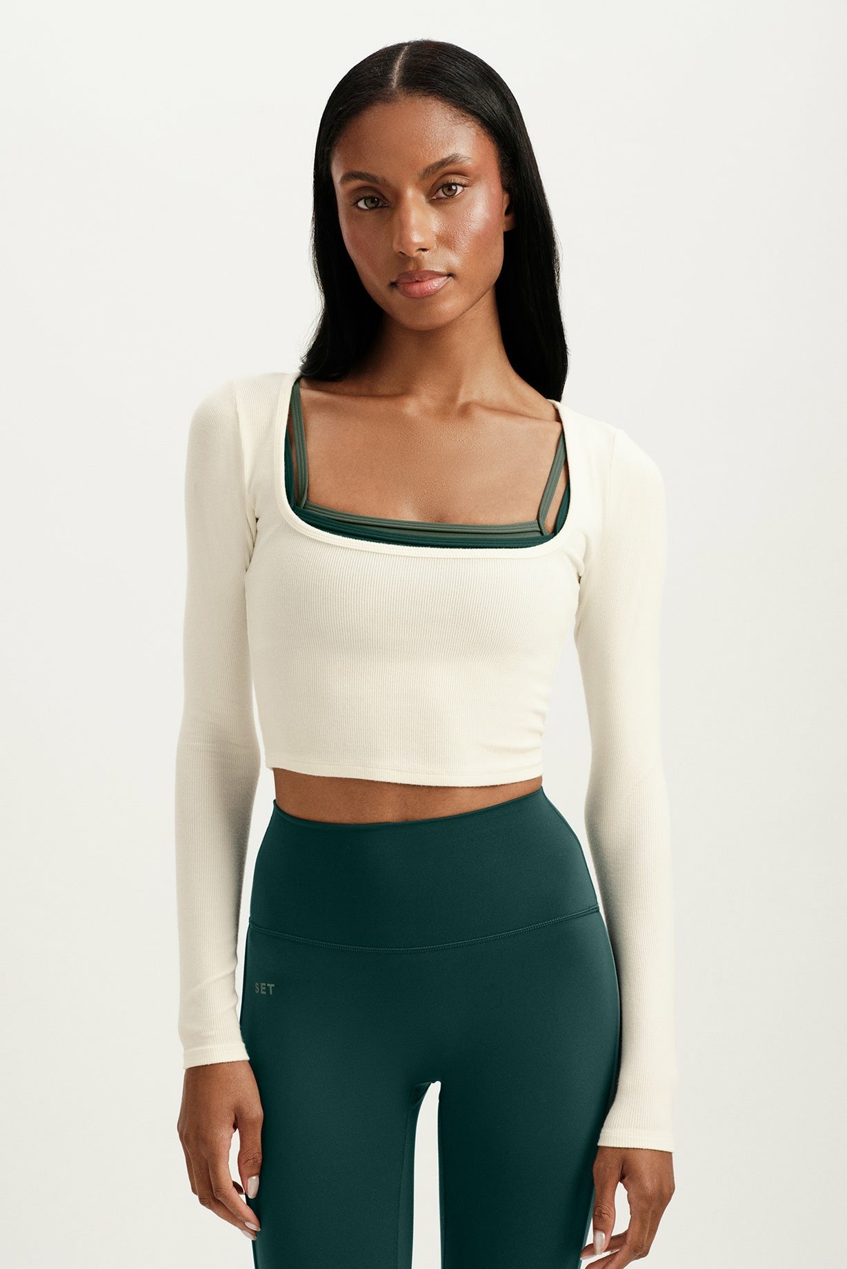 SET ACTIVE Website Store | RIBBED MODAL BODY SQUARENECK LONG SLEEVE - DUST