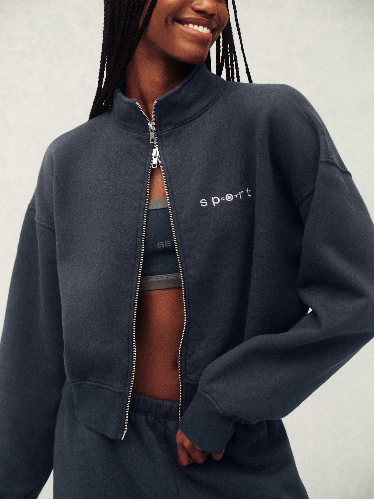 SET ACTIVE Outlets | MIDWEIGHT SWEATS STAPLE SET FUNNEL ZIP - INDIGO